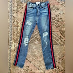 McGuire Ibiza Jeans Crop Ankle Blue Red Tuxedo Stripe- distressed
